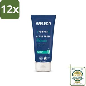 WELEDA - Douchegel 3‑in‑1 Active Fresh Men - 200 ml - Voordeelverpakking - 12 stuks - 3-in-1 - Natuurlijke