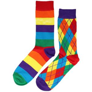 Sokken Katoen – Regenboog Streep Ruit Print – Groen Blauw Oranje Geel Paars Rood – Maat 38-45