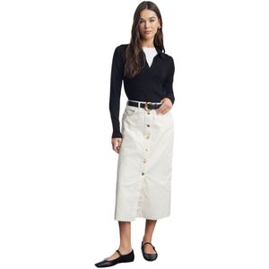 Trendyol Ecru Knoop Detail Midi-Spijkerrok Met Hoge Taille Twoss23Et00359