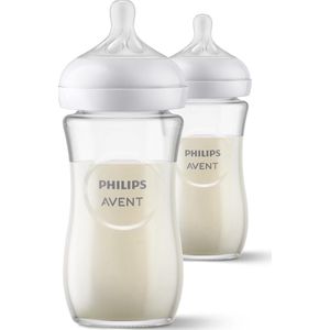 Philips Avent Natural Response Fles - 2 Flessen - 240 ml - 1+ maanden - Snelheid 3-speen - Glas - SCY933/02