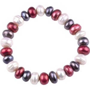 Zoetwater parel armband Tri color Dark - echte parels - wit - rood - grijs - elastisch - sieraden zakje - cadeau voor haar - kerst cadeau - Moederdag cadeau