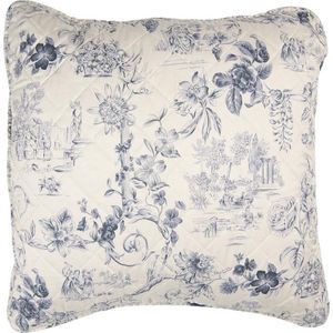 Clayre & Eef Kussenhoes 50*50 cm Blauw Beige Polyester Vierkant Bloemen Sierkussenhoes Kussen hoes