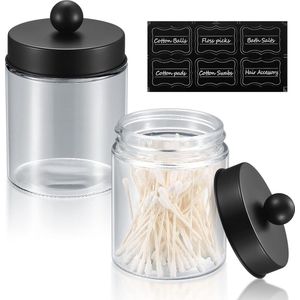 2 stuks glazen wattenstaafjes, wattenschijfjes, opbergcontainer, badkamer, wattenschijfdispenser, make-uporganizer voor wattenstaafjes, wattenballen, stippen, Q-Tips, oorstaafjes