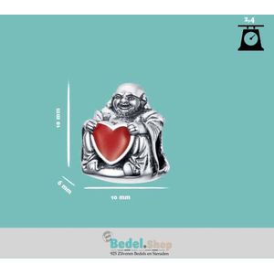 Tracelet - Zilveren bedels - Bedel Boeddha bedel kopen - Boedha Rood hart - Direct uit voorraad - Pandora compatible - Met 925 Zilver Certificaat - Sinterklaas en Kerst cadeau