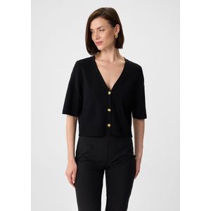 COMMA - Gebreid Vest - Zwart - V-hals - Lange Mouw