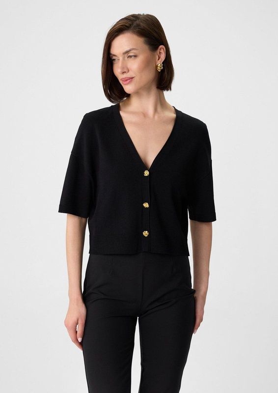 COMMA - Gebreid Vest - Zwart - V-hals - Lange Mouw