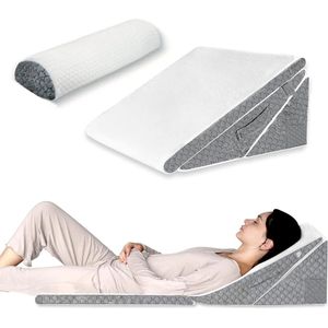 Wedge Kussen Set voor Acid Reflux, GERD, Snurken en Rug- en Kniepijn – Verstelbare Opvouwbare Driehoekige Hoofdsteun voor Slaapcomfort, Anti-Snurken Kussen, Reflux Kussen
