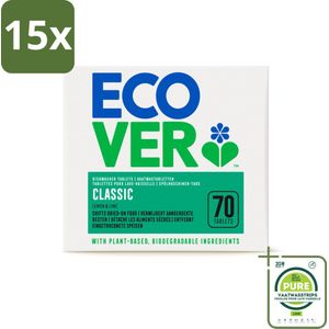 15 x Ecover - Vaatwastabletten Classic - Citroen & Limoen - 70 Tabs - Grootverpakking - Vaatwastabletten - Vaatwasser - Biologisch Afbreekbaar - Plantaardige Reiniging - Citroen