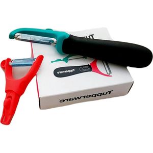 Professionele handmatige schiller met 2 opzetstukken - Click System universele dunschiller - petrol zalm zwart