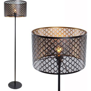 Moderne staande lamp Ø 40 cm | vloerlamp | 1 lichts | zwart / goud | opengewerkt metaal | 160 cm hoog | eetkamer / woonkamer / slaapkamer | modern / industrieel | laser | trendy design