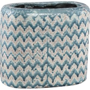 PTMD jasper blauw keramieke pot golvend patroon 25 x 13 x 22 hoog