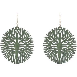 Zilveren- hout- lange -oorbellen- groen-Goudkleurig-Charme Bijoux