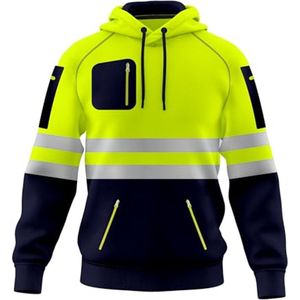 Hoogzichtbare Pullover Hoodie voor Mannen - Veiligheidssweater met Reflecterende Tape en Multi-Ritszakken