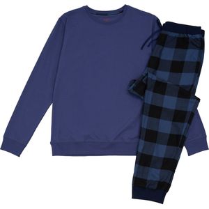 La V pyjamaset voor heren met flanel joggingbroek Jeans blauw S