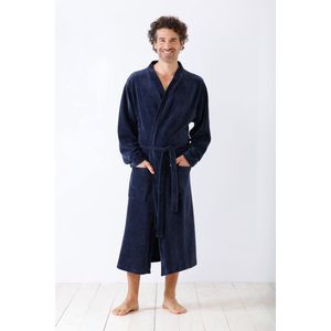 Blauwe Hajo heren badjas velours - Blauw - Maat - 56