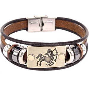 Montebello Armband Boogschutter - Leer - Messing - Horoscoop - 19cm