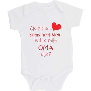 100% katoenen Romper Zwangerschap Aankondiging 2.0 ""Geluk is soms heel klein wil je mijn OMA zijn?"" Unisex Katoen Wit/rood Maat 62/68