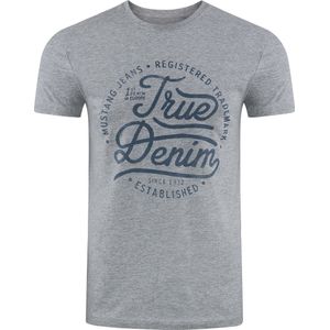 Mustang Heren T-Shirt Basic Print Tee regular fit Grijs S Ronde Hals Volwassenen Opdruk Print Shirts
