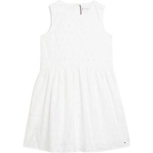Tommy Hilfiger BRODERIE ANGLAISE MONOGRAM DRESS Meisjes Jurk - White - Maat 14