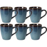 Excellent Houseware - Koffiemokken Pompei - Blauw - 6x Stuks - Keramiek - 350 ml - 9 x 11 cm