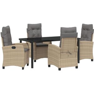 vidaXL - 5-delige - Tuin - Eettafelset - met - Kussens - Beige - Poly - Rattan