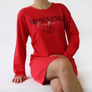 Temptation Dames Nachthemd - Satijnen Biesje - Bigshirt - Rood - Maat S