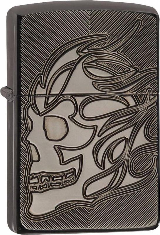 Zippo - Skull Armor - Aansteker - Black Ice - Diepe Curve