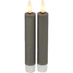 Led dinerkaars - kiezel | grijs - 15cm - Vintage & More - led kaars - led kaars op batterijen - led kaarsen met bewegende vlam - ledkaarsen