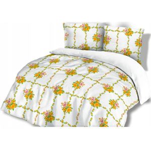 Flanellen Dekbedovertrek 160x200cm Katoen - Roze & Gele Rozen