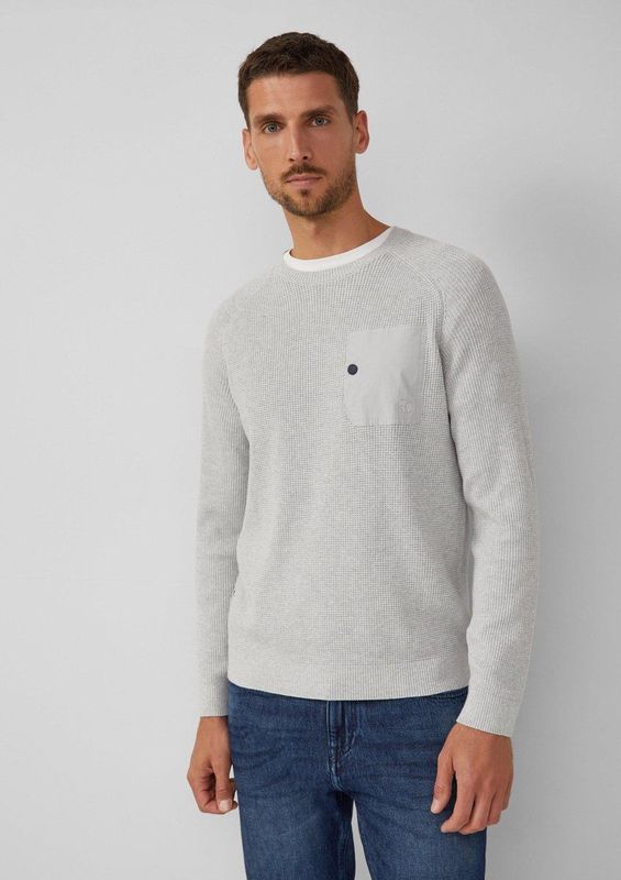 Gebreide Trui - Mustermix - Raglanmouwen - Met Borstzak en Drukknop