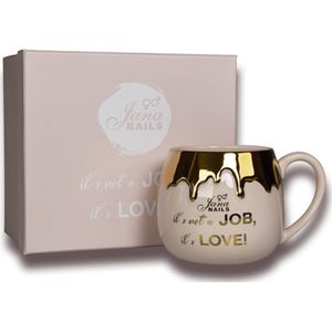 Nagelstyliste mok - Mok beige met gouden deksel - Mooie design mok - Jana nails