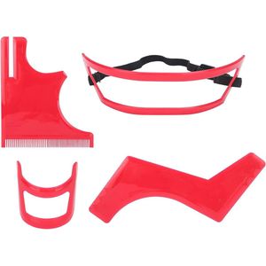 Zeynomax - 4-delige set voor baardstyling en haarsnit - Haaraanzet - Baardvormer - Knippen en verzorging - Rode kunststof baardsjablonenset