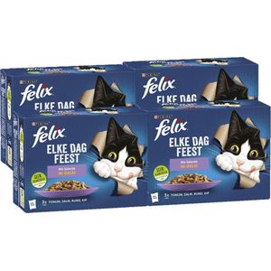 Felix Elke Dag Feest in Gelei Mix Selectie - Kattenvoer Natvoer - Tonijn Zalm Rund & Kip - 48 x 85 g