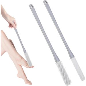 Teenspleet reinigingsborstel - 2 stuks - voetwasborstel - voetborstel - douche - 40 cm - lange steel - zachte siliconen - voetverzorging - teenborstel