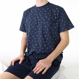 Paul Hopkins Heren Shortama - met Ronde Hals - Borstzakje - Blauw - Maat 3XL