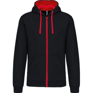 Kariban Herensweater met rits en capuchon in contrasterende kleur K466 - BLACK / RED - 4XL