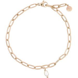 Mint15 Armband 'Chain & Tiny Pearl' - Zoetwaterparel - Roségoud RVS/Stainless Steel