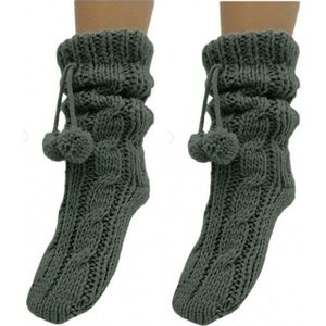 2 Paar grijze huissokken/slofsokken voor dames maat 37-42