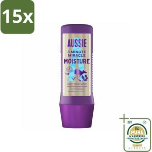15 x Aussie - Haarmasker - 3 Minute Miracle Moisture - Intensief - Vegan Verzorging - 225 ml - Grootverpakking - Haarmasker - Hydratatie - Droog Haar - Vegan - Australische Macadamianootolie