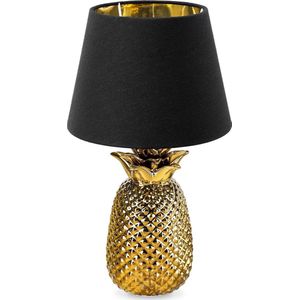 Navaris tafellamp in ananas design - Ananaslamp - 40 cm hoog - Decoratieve lamp van keramiek - Pineapple lamp - E27 fitting - Goud/Zwart