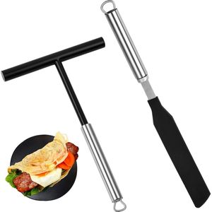 1 set pannenkoekenverdeler, T-vormige pannenkoekenverdeler, deegverdeler, pannenkoeken, spatel, roestvrijstalen pannenkoekenmaker accessoires voor thuis, keuken, bakken, koken