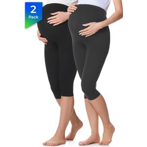 Be Mammy Dames Leggings - Zwangerschapskleding - Capri - Katoen - BE-BE20-229-LE-2P - 2Pack - Zwart/Grafiet - S