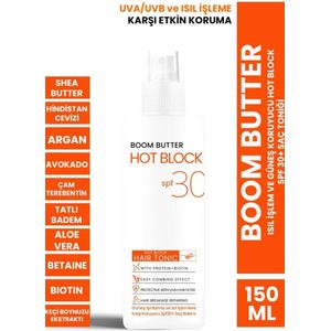 BOOM BUTTER - Hot Block Hair Tonic met Biotine & Haar Proteïne 150 ML | Snelle Haargroei | Tegen Gespleten Haarpunten | SPF 30 | Makkelijk uit te kammen | Fruit Oliën | 150 ML Spray