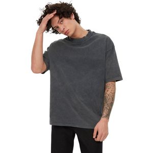 Trendyol Antraciet Oversized/Wijde Snit, Verouderings-/Vervaagd Effect, 100% Katoenen T-Shirt Tmnss22Ts0417