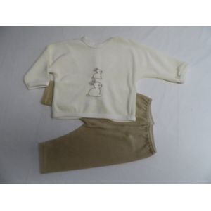 Ensemble - Kledingset - Baby -Unie - Velour -Ecru/ beige - konijn - 3 maand 62