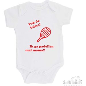 100% katoenen Romper ""Pak de luiers! Ik ga padellen met mama!!"" Padel Unisex Katoen Wit/rood Maat 68/74