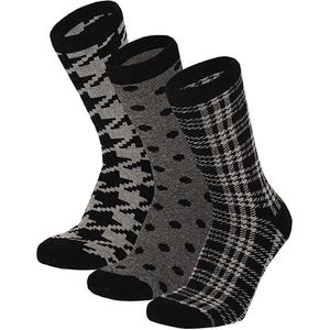 Apollo - Badstof dames sokken - Multi Zwart - 6 Pak - Maat 36/41 - Uniek motief - Warme sokken dames - Sokken dames - Wintersokken dames - warme sokken dames
