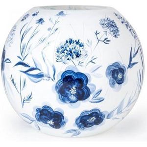 Design Vaas Delfts Blauw - Fidrio - gekleurd glas sculptuur - delfts blauw - handgeschilderd - 22 cm hoog