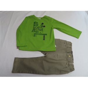 Ensemble - Jongens - Tshirt lange mouw groen , broek beige - 18 maand 86