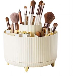 Grote make-upborstelhouder, 360° draaibare make-uporganizer, 5 sleuven make-upborstelhouder, voor decoratie op de kaptafel, badkamerbladen, opbergcontainers voor op het bureau, cosmetica-vitrines